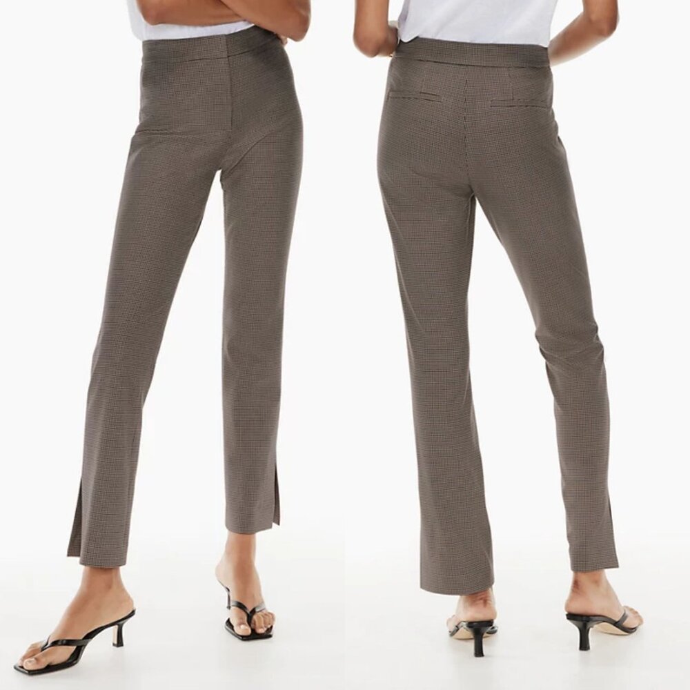 Aritzia Babaton 8 Brown Houndstooth Mid-Rise Slim Fit Ankle Slit Numero Pant - Picture 2 of 14